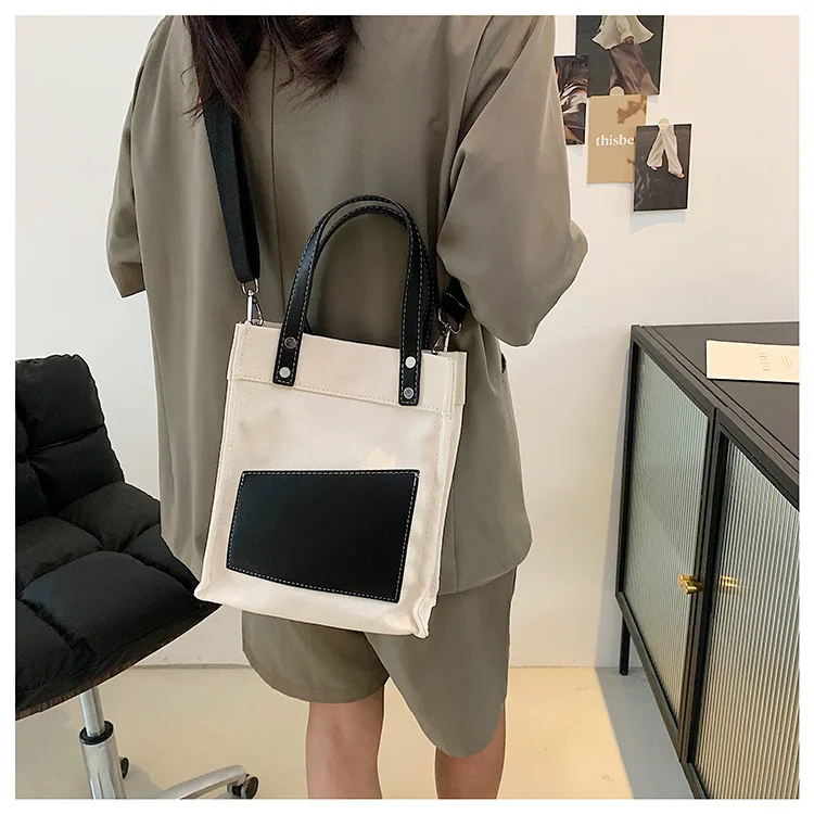 Women Pu Leather Stitching Shoulder Bag Small Canvas Handbag Casual Tote Female Eco Crossbody Bag Vintage Messenger Bags 2021
Women Pu Leather Stitching Shoulder Bag Small Canvas Handbag Casual Tote Female Eco Crossbody Bag Vintage Messenger Bags 2021