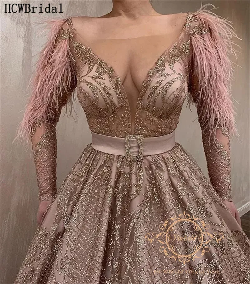 Dusty Pink Glitter Ball Gown Long Evening Dress Long Sleeves Luxury Feathers Special Occasion Women Dresses Customize New Design
Dusty Pink Glitter Ball Gown Long Evening Dress Long Sleeves Luxury Feathers Special Occasion Women Dresses Customize New Design