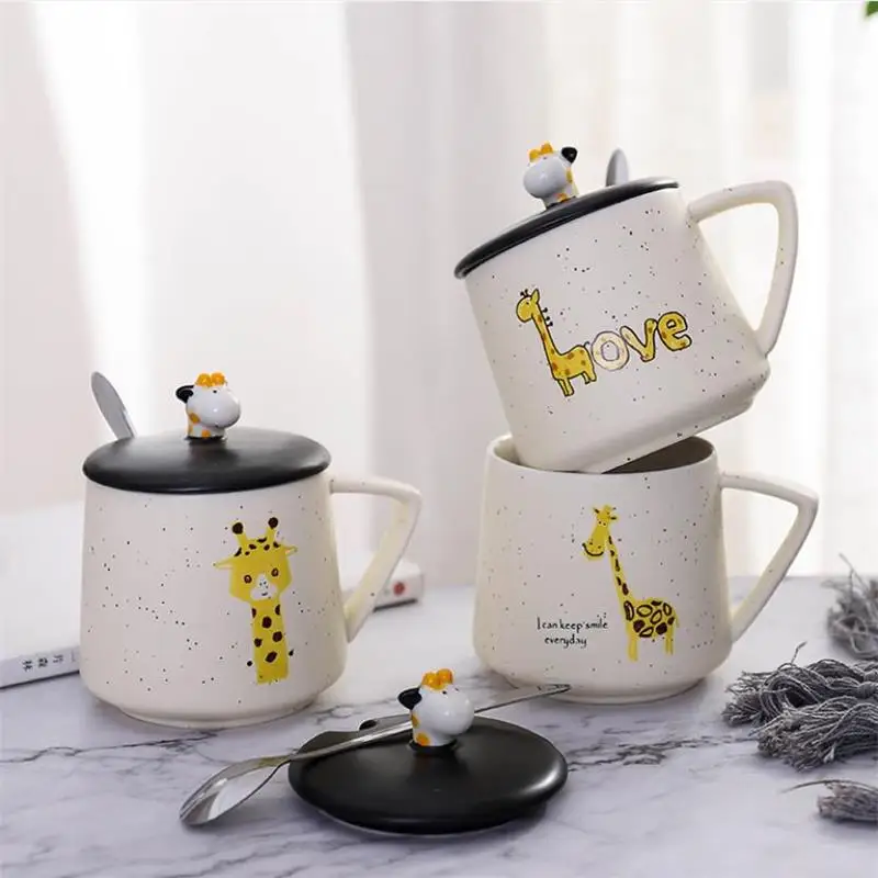 

Creative Ceramic Mug Cute Cartoon Giraffe Coffee Cups With Lid And Spoon Milk Mugs Drinkware Breakfast Cup Couple Birthday Gift