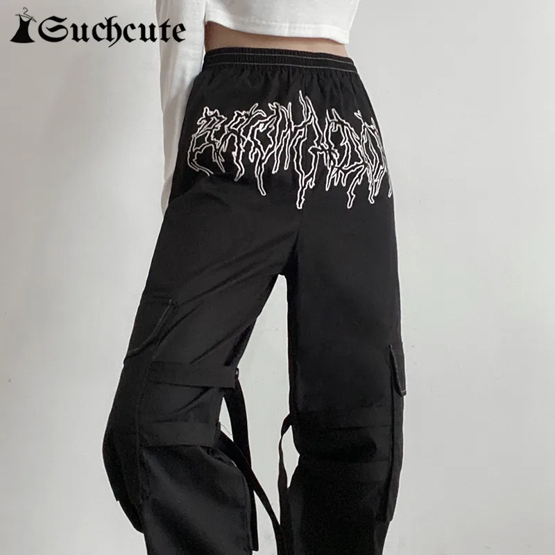 SUCHCUTE Gothic Print Women Trousers Hip Hop Fashion Korean Casual Black Pants Hight Waist Cool Girl Bandage Streetwear Outfits
SUCHCUTE Gothic Print Women Trousers Hip Hop Fashion Korean Casual Black Pants Hight Waist Cool Girl Bandage Streetwear Outfits