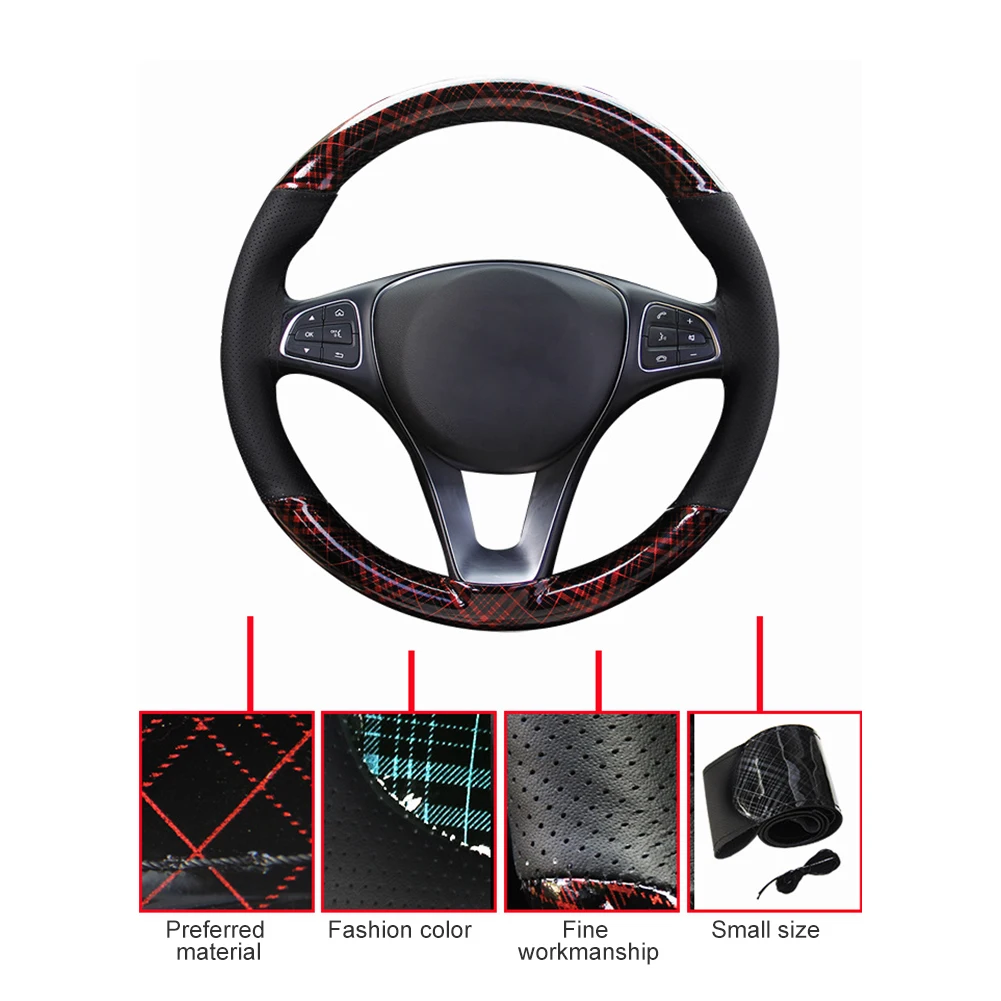 Car Steering Wheel Cover 38c High-quality Microfiber Lattice Material Non-slip Hand-sewn Steering Wheel Braided Thread Car Parts
Car Steering Wheel Cover 38c High-quality Microfiber Lattice Material Non-slip Hand-sewn Steering Wheel Braided Thread Car Parts
