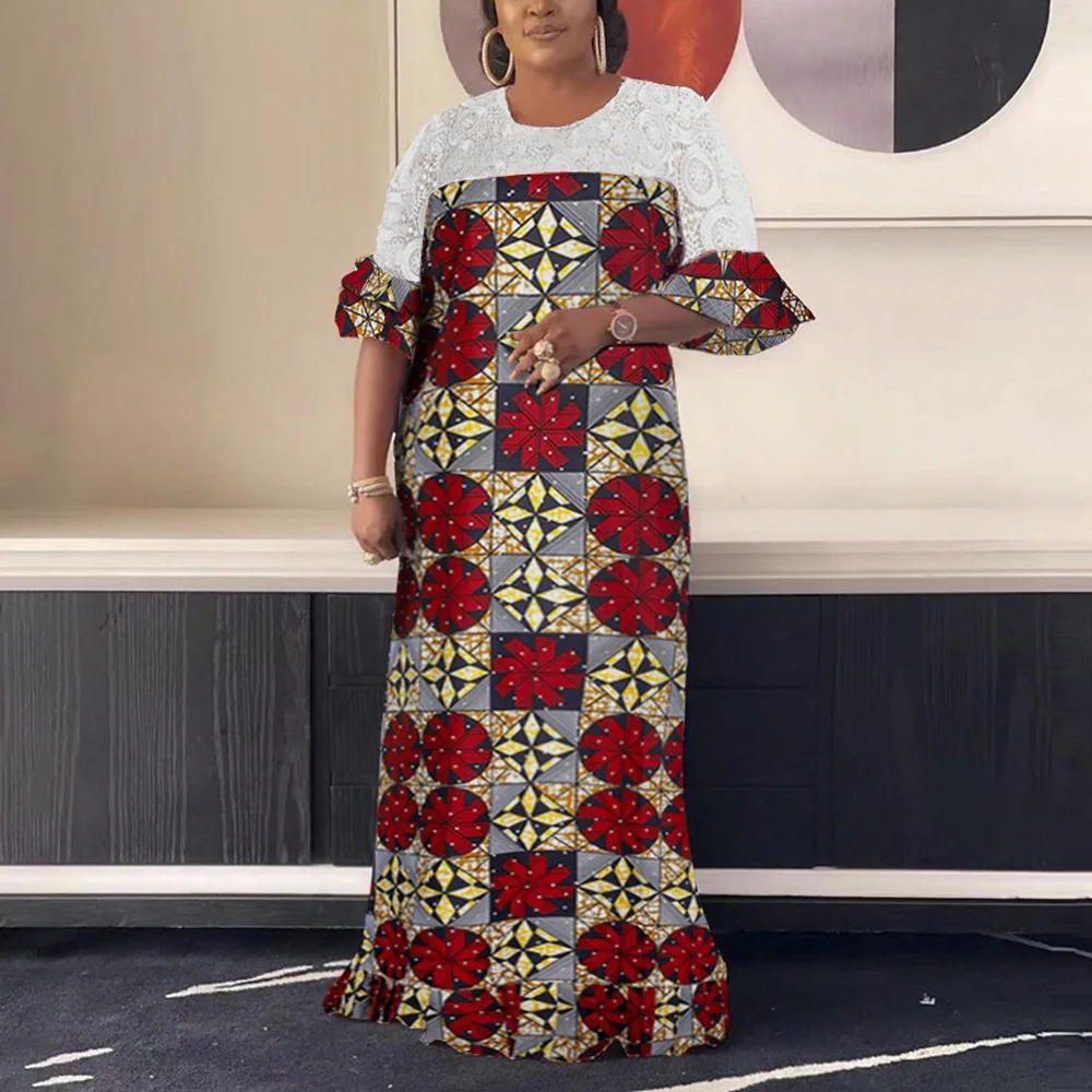 African Dress For Women Evening Fashion Red Floral Print Lace Patchwork Loose Floor Length Party Dinner Vestidos Mujer Dress Hot
African Dress For Women Evening Fashion Red Floral Print Lace Patchwork Loose Floor Length Party Dinner Vestidos Mujer Dress Hot