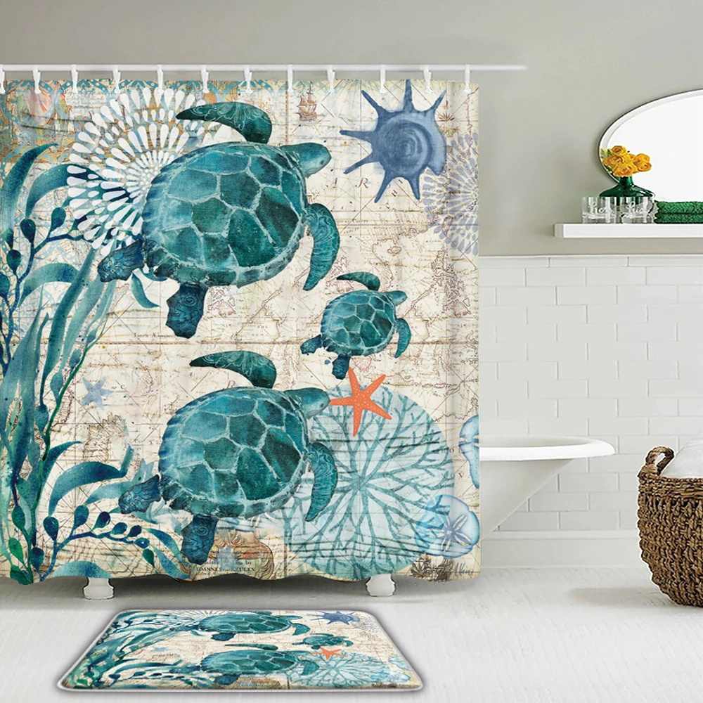 2pcs/set Ocean Sea Turtle Dolphin Shower Curtains Set Bath Curtain Waterproof Fabric With Bathroom Non-slip Mat Toilet Mat
2pcs/set Ocean Sea Turtle Dolphin Shower Curtains Set Bath Curtain Waterproof Fabric With Bathroom Non-slip Mat Toilet Mat