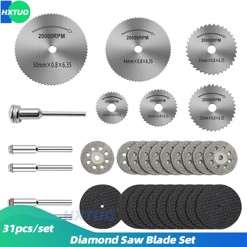 Diamond Saw Blade 31pcs HSS Circular Saw Blade Rotary Tool Grinding Disc for Dremel Metal Cutter Wood Cutting Disc
Diamond Saw Blade 31pcs HSS Circular Saw Blade Rotary Tool Grinding Disc for Dremel Metal Cutter Wood Cutting Disc