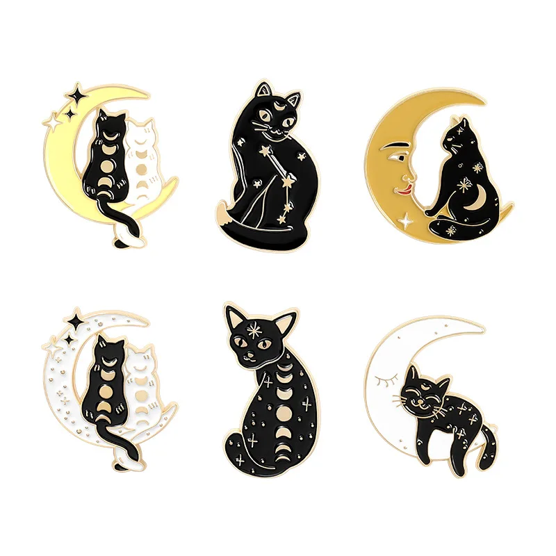 6 Designs Custom Moon Phase Wizard Cat Brooches Witch Cats Enamel Pin Bag Lapel Pin Black White Witch Craft Badge Jewelry Gift
6 Designs Custom Moon Phase Wizard Cat Brooches Witch Cats Enamel Pin Bag Lapel Pin Black White Witch Craft Badge Jewelry Gift