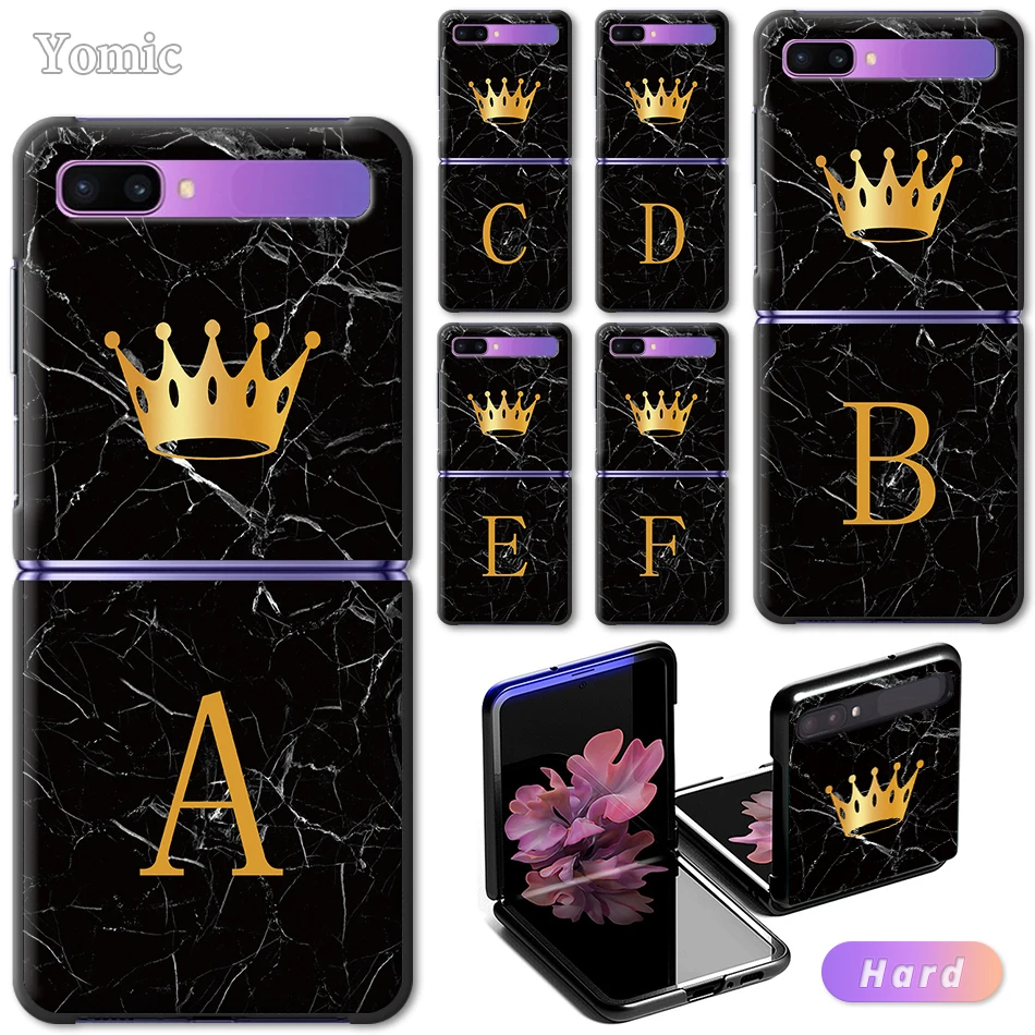 

Gold Crown Letter Capa for Samsung Galaxy Z Flip 6.7" Black Hard Queen Case Cover ZFlip ZFlip4 5G PC Segmented Protect Coque Sac