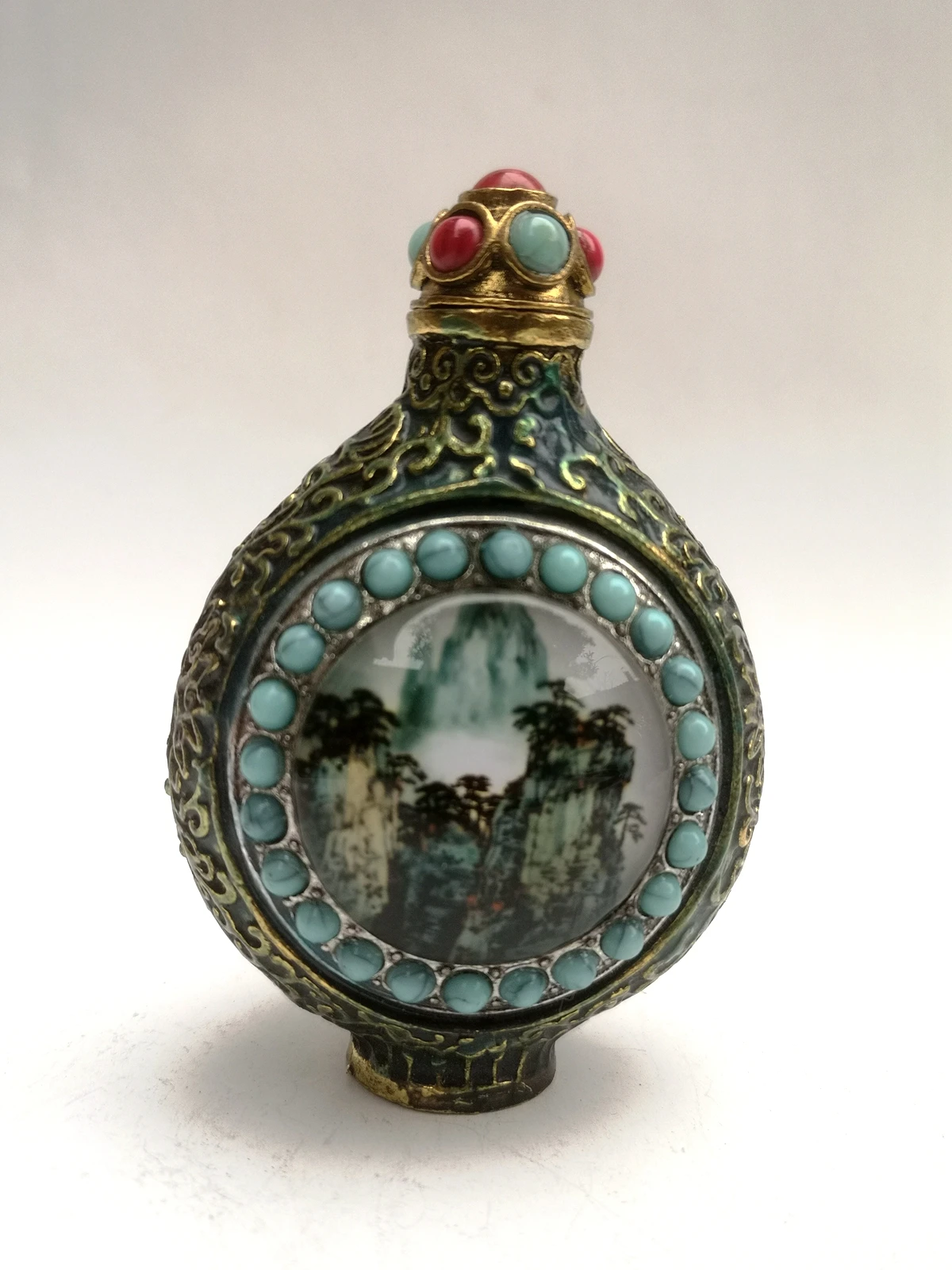 

CULTUER ART Collection Old China Cloisonne Bronze Carving Inlay Jewelry landscape painting Snuff bottles Decoration Gift