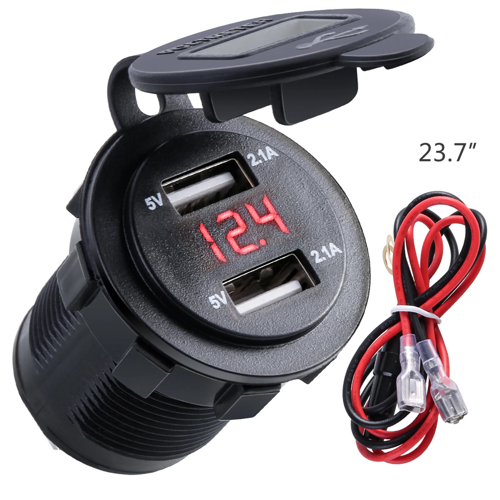 5V 2.1A Dual Ports USB Charger Socket Built In LED Voltmeter With A 10A Built-In Fuse For DC 12-24V Car Boat Marine Motorcycle
5V 2.1A Dual Ports USB Charger Socket Built In LED Voltmeter With A 10A Built-In Fuse For DC 12-24V Car Boat Marine Motorcycle
