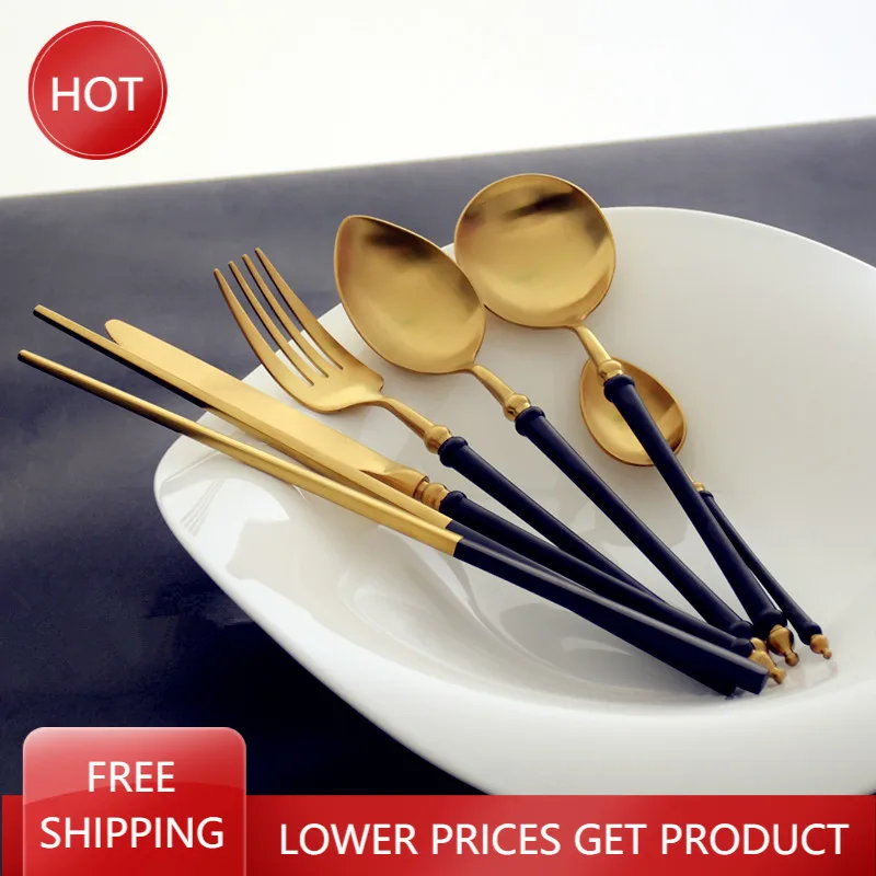 Matte Black Gold Cutlery Set Cutlery Set Stainless Steel Steak Fork Spoon Knife Set Servies Platos Serving Dishes Sets AA50DC
Matte Black Gold Cutlery Set Cutlery Set Stainless Steel Steak Fork Spoon Knife Set Servies Platos Serving Dishes Sets AA50DC