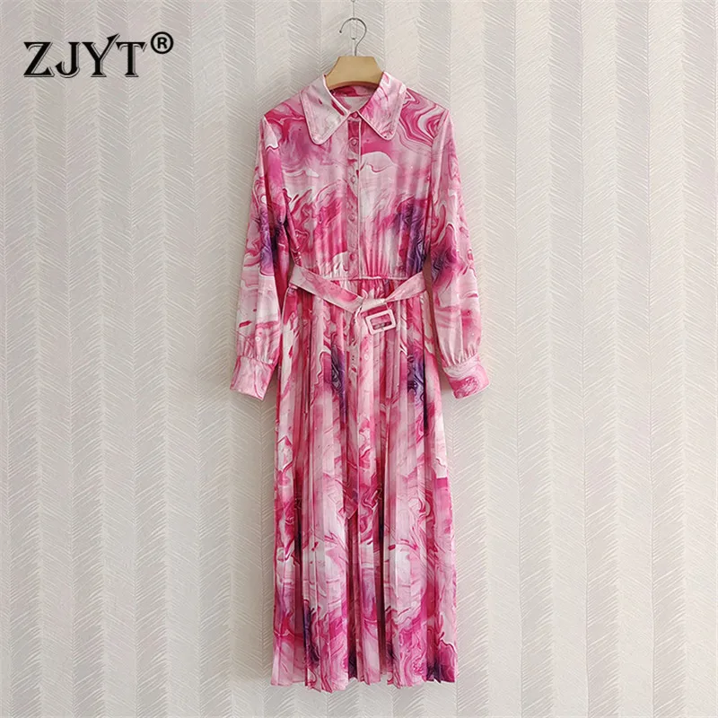 2022 New Fashion Runway Spring Women's Shirt Collar Midi Pleated Dress Long Sleeve Elastic Waist Sashes Print Holiday Vestidos
2022 New Fashion Runway Spring Women's Shirt Collar Midi Pleated Dress Long Sleeve Elastic Waist Sashes Print Holiday Vestidos