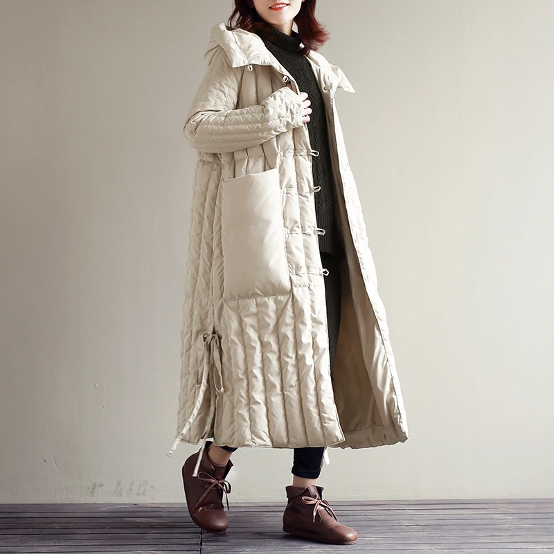 

Зимний пушистый гусиный пух, наполнитель, пальто с капюшоном, белый гусиный пух, куртка для женщин, с драпировкой, с вырезами, длинное теплое ...