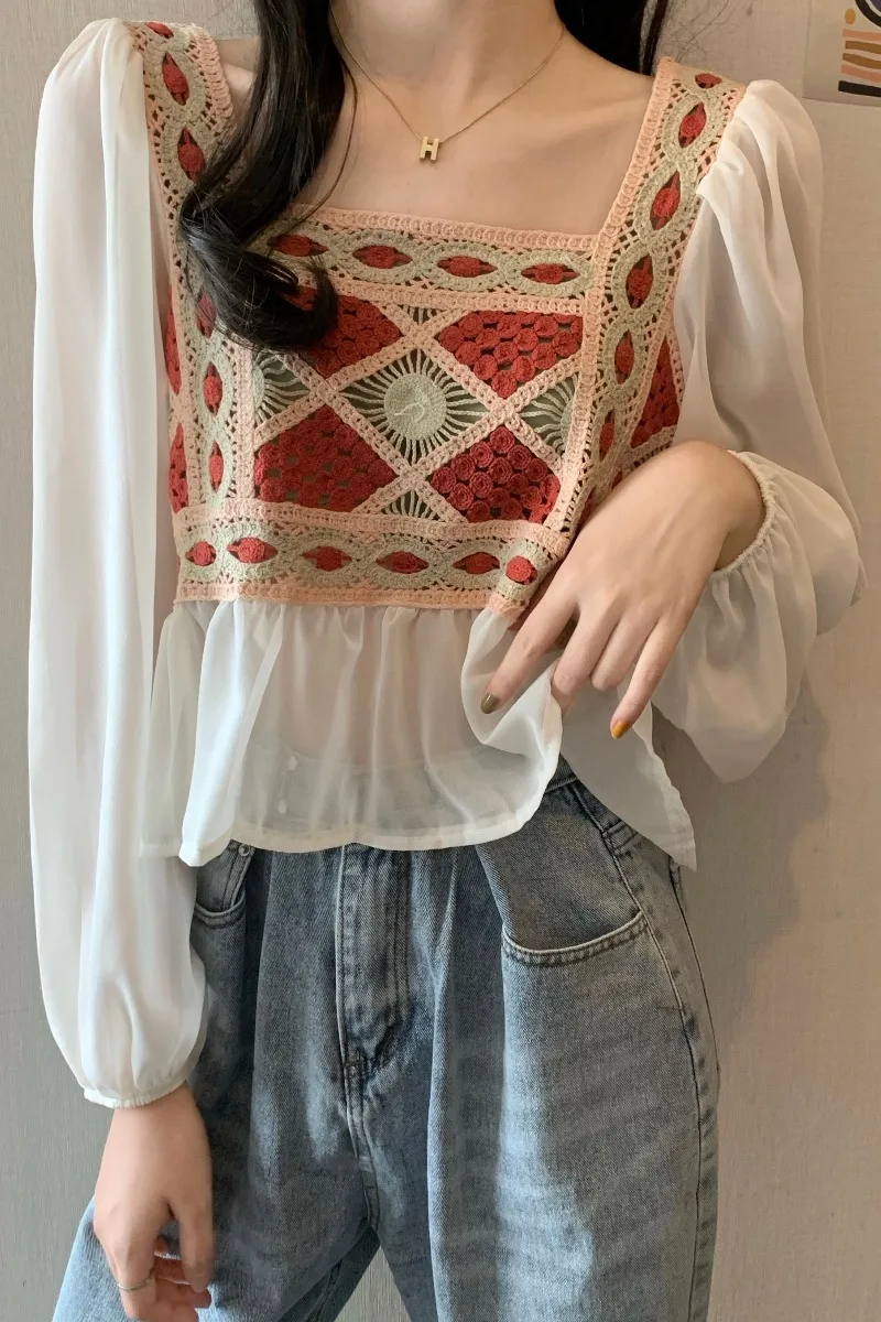 French Square Neck Lace Chiffon Blouse long sleeve spring and autumn 2021 new short style foreign style blouse
French Square Neck Lace Chiffon Blouse long sleeve spring and autumn 2021 new short style foreign style blouse