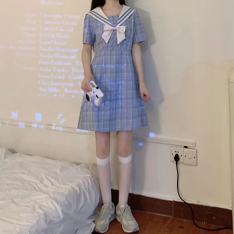 Plaid Dress Women Plaid Bow Sailor Collar Summer College Preppy Female Blue Harajuku Ladies Mini Short Dress
Plaid Dress Women Plaid Bow Sailor Collar Summer College Preppy Female Blue Harajuku Ladies Mini Short Dress