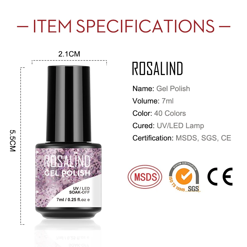 

ROSALIND 7ml Gel Nail Polish Set For Manicure Glitter Gel Varnishes Kit Semi Permanent Soak Off UV Hybrid Lacquer Nail Art