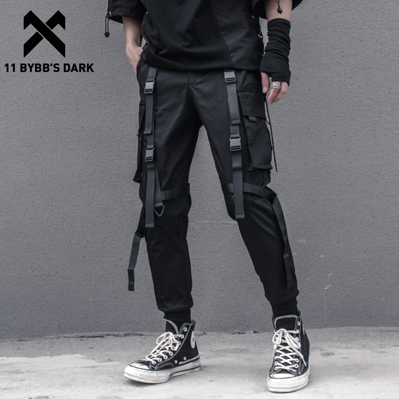 

Брюки-карго BYBB'S DARK мужские тактические, много карманов, лента, функциональные штаны в стиле Харадзюку, хип-хоп, уличная одежда, джоггеры, 2020