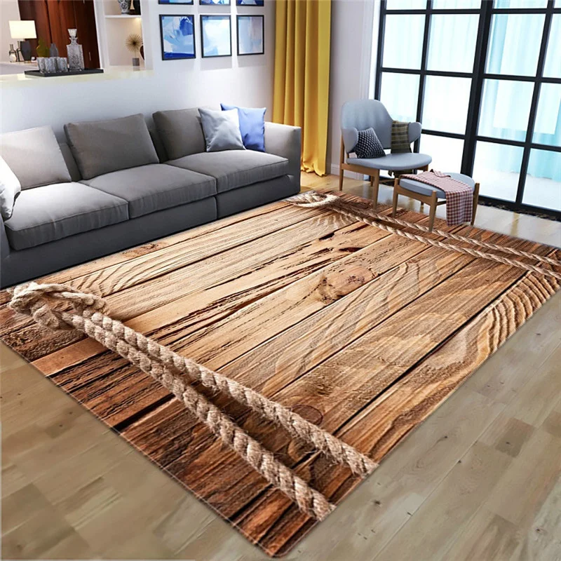 

Retro Wood Grain Decorative Carpet Square Flannel Rug Modern Home Living Room Floor Mat Bedroom Carpet