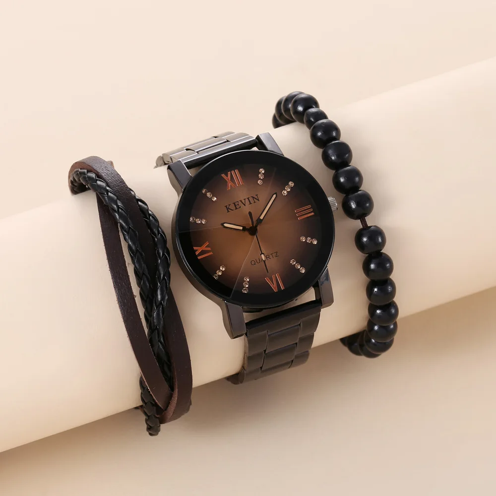 Fashion trend all-match casual personality men's steel band quartz watch + bracelet set (3pcs/set)
Fashion trend all-match casual personality men's steel band quartz watch + bracelet set (3pcs/set)