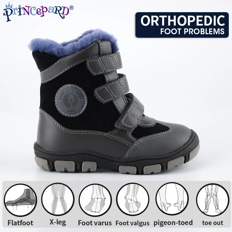 

Горячая Распродажа, теплая водонепроницаемая Меховая детская обувь Princepard, Зимние ботильоны для снега, ортопедическая обувь для мальчиков
