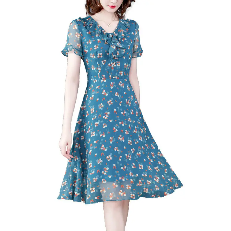 Mulberry Silk Dress Women's Summer Dress Spring 2021 New Short Sleeve Ruffle Print Slim A-line Dress
Mulberry Silk Dress Women's Summer Dress Spring 2021 New Short Sleeve Ruffle Print Slim A-line Dress