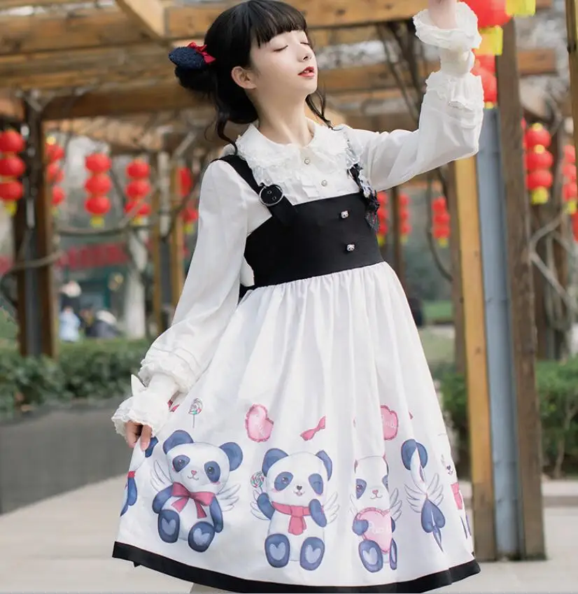 Sweet princess lolita dress cute panda printing high waist black white patchwork victorian dress kawaii girl gothic lolita jsk
Sweet princess lolita dress cute panda printing high waist black white patchwork victorian dress kawaii girl gothic lolita jsk