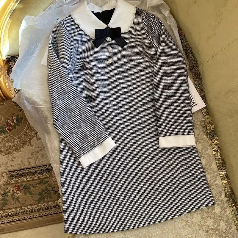 Vintage Black White Houndstooth Doll Collar Long Sleeve Mini Dress Beaded Bow Short Dress Women Elegant Party Clothes 2021 New
Vintage Black White Houndstooth Doll Collar Long Sleeve Mini Dress Beaded Bow Short Dress Women Elegant Party Clothes 2021 New