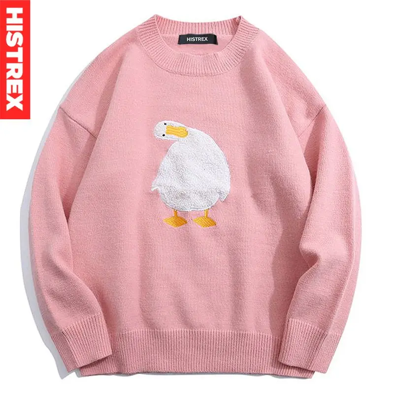 HISTREX Knitted Cute Duck Goose Sweater Men Women Embroidery Knit Pullover Couples Streetwear Loose Autumn Winter Unisex Sweater 
HISTREX Knitted Cute Duck Goose Sweater Men Women Embroidery Knit Pullover Couples Streetwear Loose Autumn Winter Unisex Sweater