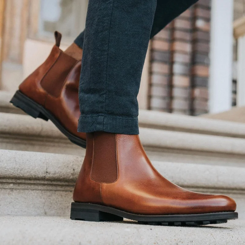 Men's Handmade High Quality PU Brown Pointed Toe Low Heel Classic Chelsea Boots Fashion Business Casual Ankle Boots KA123
Men's Handmade High Quality PU Brown Pointed Toe Low Heel Classic Chelsea Boots Fashion Business Casual Ankle Boots KA123
