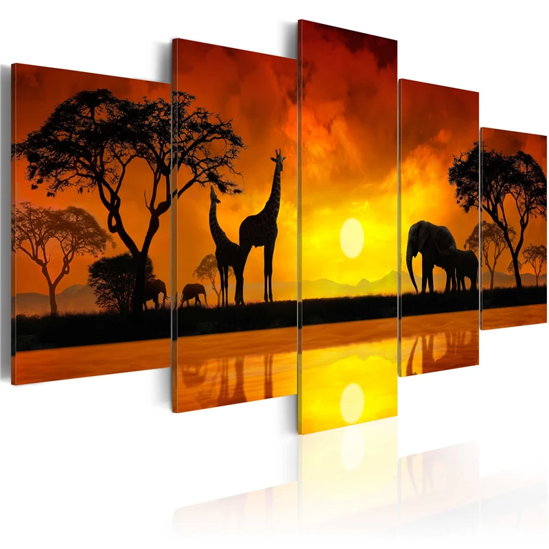 Natural African Sunset Landscape Posters and Prints Canvas Painting African Giriffe and Elephant Poster Animal Wall Art Picture 
Natural African Sunset Landscape Posters and Prints Canvas Painting African Giriffe and Elephant Poster Animal Wall Art Picture