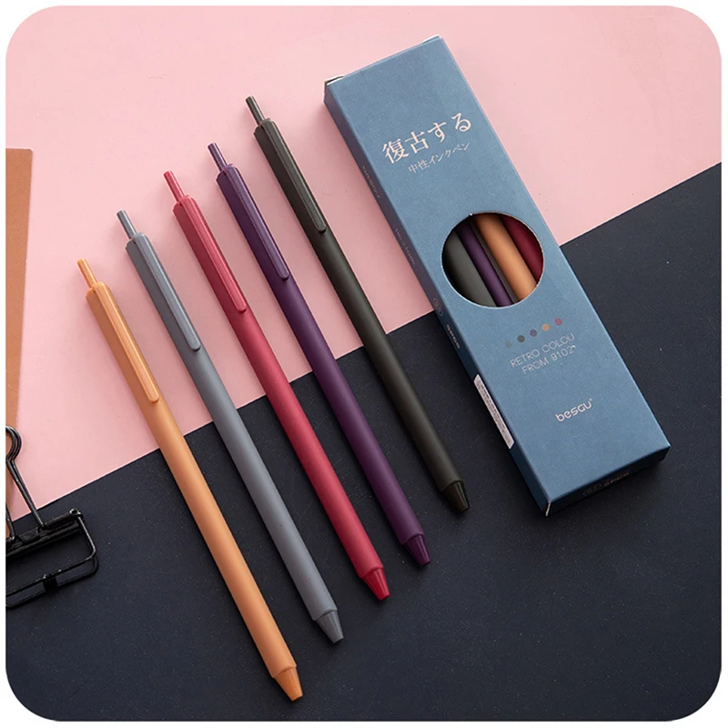5pc/box 0.5mm Retro Dark Color Gel Pen Retractable Set Creative Triangular Body Ballpoint Gel Pen For Journaling School Supplies
5pc/box 0.5mm Retro Dark Color Gel Pen Retractable Set Creative Triangular Body Ballpoint Gel Pen For Journaling School Supplies