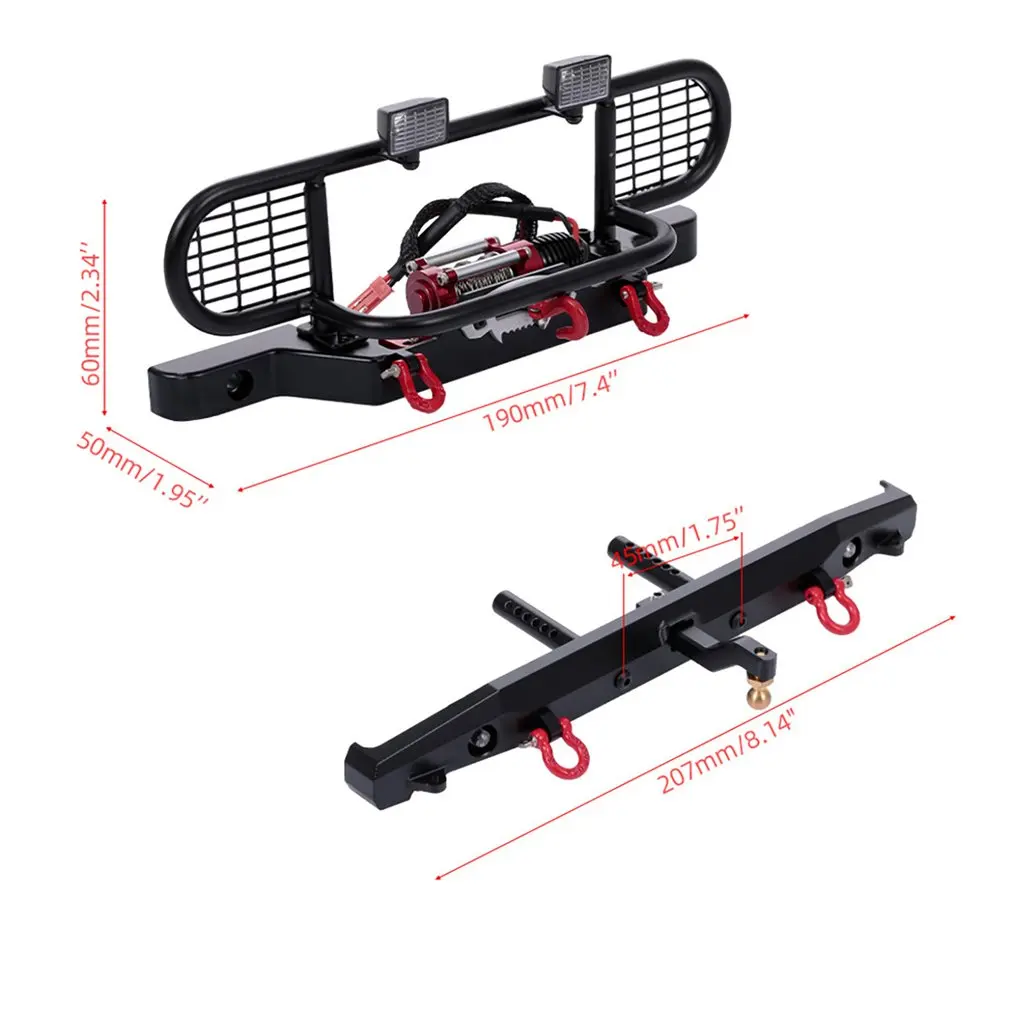 For Trx-4 Rc 4wd Axial Scx10 Climbing Car Front And Rear Bumper With 6 Led Square Lamp Metal Winch Model Accessories 
For Trx-4 Rc 4wd Axial Scx10 Climbing Car Front And Rear Bumper With 6 Led Square Lamp Metal Winch Model Accessories