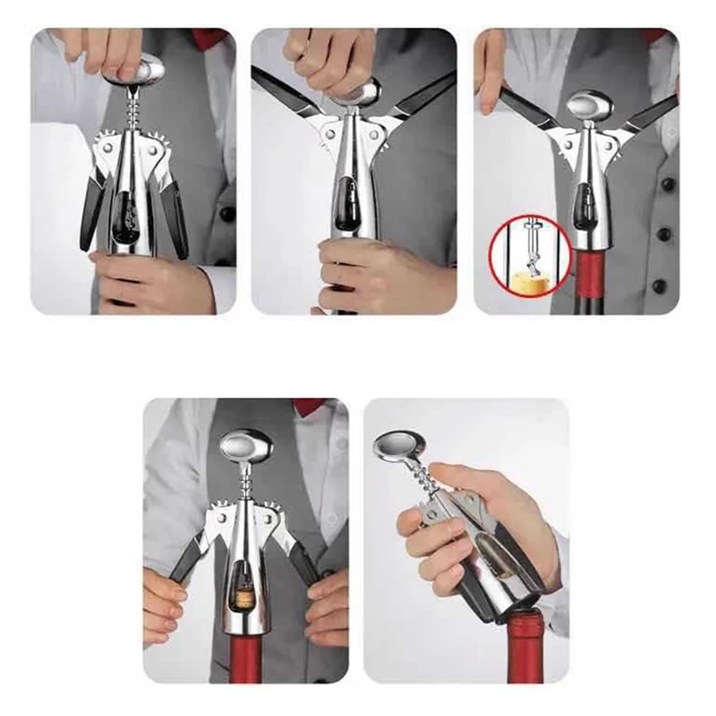Portable Zinc Alloy Red Wine Opener Wing Type Wine Corkscrew Bottle Multifunctional Handle Openers Wine Cork Remover
Portable Zinc Alloy Red Wine Opener Wing Type Wine Corkscrew Bottle Multifunctional Handle Openers Wine Cork Remover