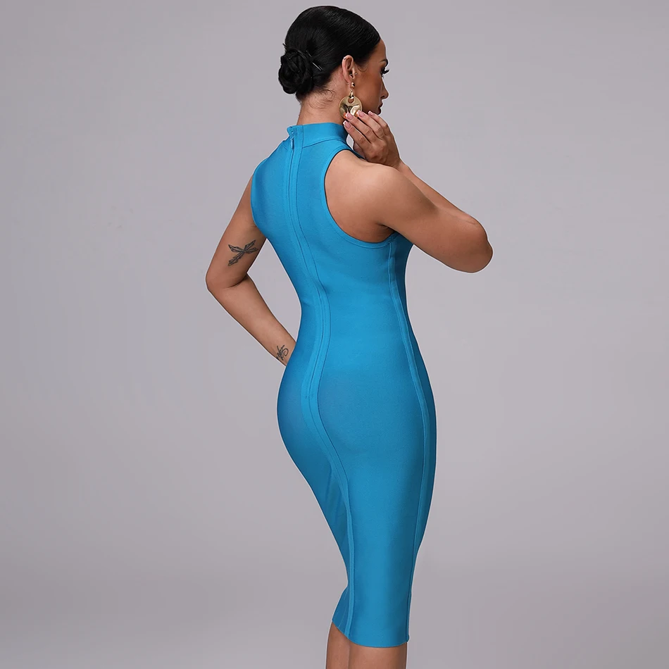 Новинка 2021 женское элегантное Бандажное платье небесно-голубого цвета с высоким