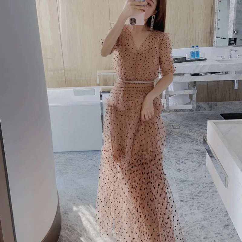 2021 New Summer Dresses for Women Maxi Long V-Neck Mesh Lace Dot Elegant Lady Casual Robes Vestidos Party Korean Fashion Clothes
2021 New Summer Dresses for Women Maxi Long V-Neck Mesh Lace Dot Elegant Lady Casual Robes Vestidos Party Korean Fashion Clothes