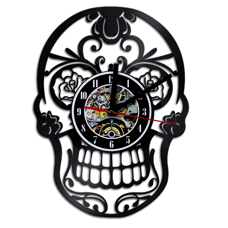 Настенные часы День мертвых с мексиканским черепом виниловые со светодиодной