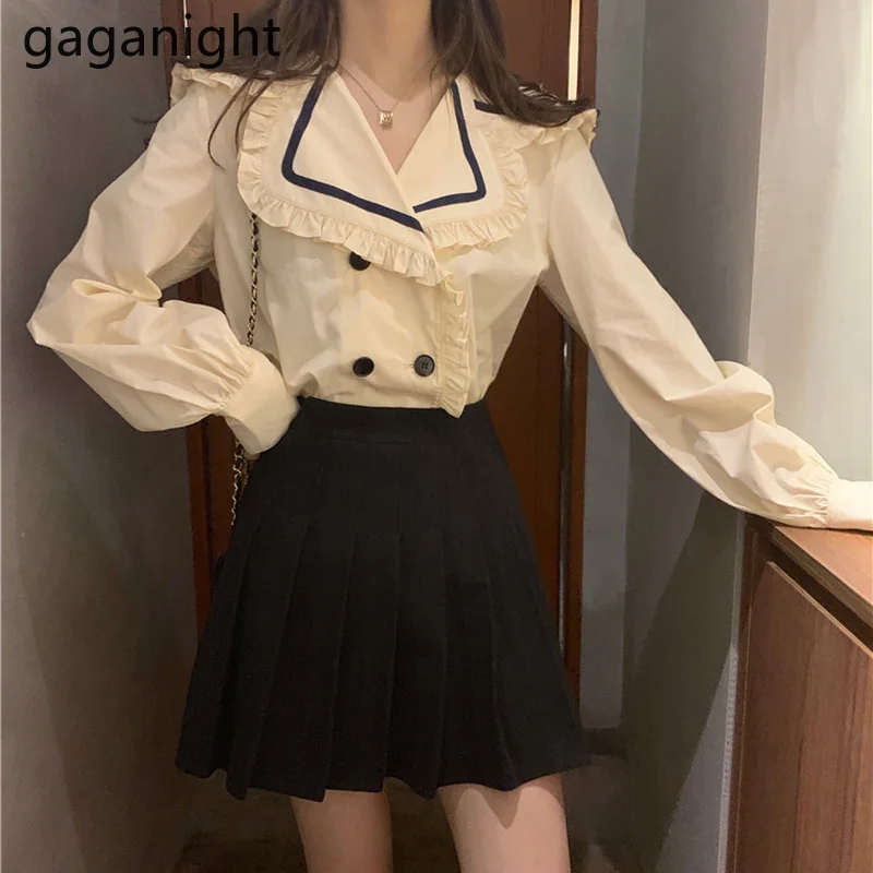 Gaganight новые корейские Блузки Топы Весна 2021 Женская модная однотонная белая