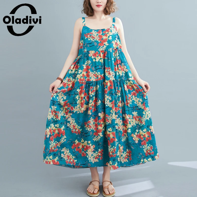 Платье Oladivi женское свободного кроя, повседневное длинное винтажное на бретелях, без рукавов, большие размеры, 2021, лето 5060 
Платье Oladivi женское свободного кроя, повседневное длинное винтажное на бретелях, без рукавов, большие размеры, 2021, лето 5060