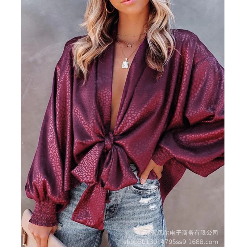 WEPBEL Solid Color Loose Shirts Women's Casual Bandage Shirts Summer Fashion V-neck Batwing Sleeve Shirts Top
WEPBEL Solid Color Loose Shirts Women's Casual Bandage Shirts Summer Fashion V-neck Batwing Sleeve Shirts Top