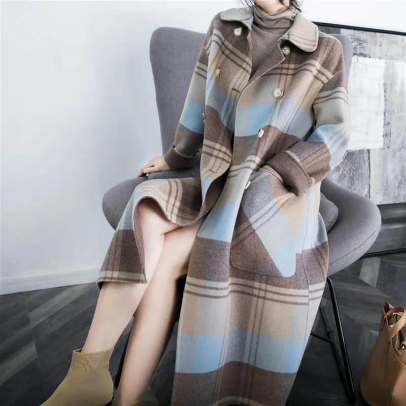 New High-grade Over-the-knee Double-breasted Large Pocket Loose Coat Coat Plaid Woolen Coat Female Mid-length
New High-grade Over-the-knee Double-breasted Large Pocket Loose Coat Coat Plaid Woolen Coat Female Mid-length