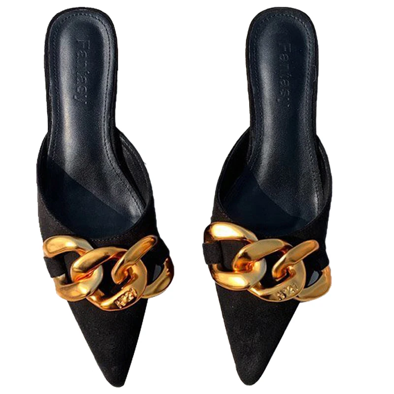 Summer Slippers Woman Fashion Pointed Thin Heel High Heels Half Muller Slipper Metal Decoration Shoes Woman Slides Sandalias
Summer Slippers Woman Fashion Pointed Thin Heel High Heels Half Muller Slipper Metal Decoration Shoes Woman Slides Sandalias