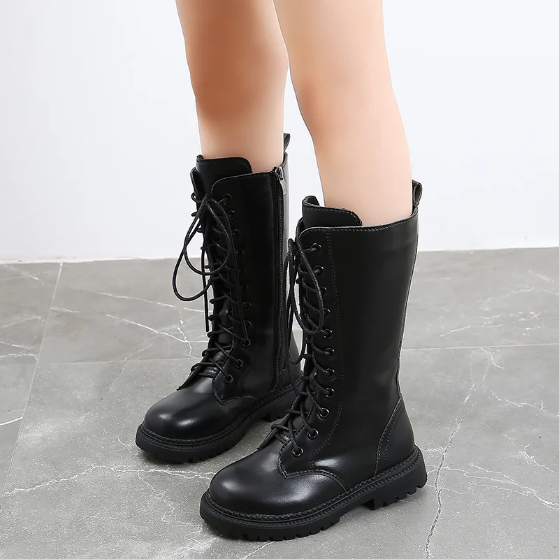 Children high boots girls plus velvet winter boots princess fashion Martin boots elegant high top lace shoes 
Children high boots girls plus velvet winter boots princess fashion Martin boots elegant high top lace shoes