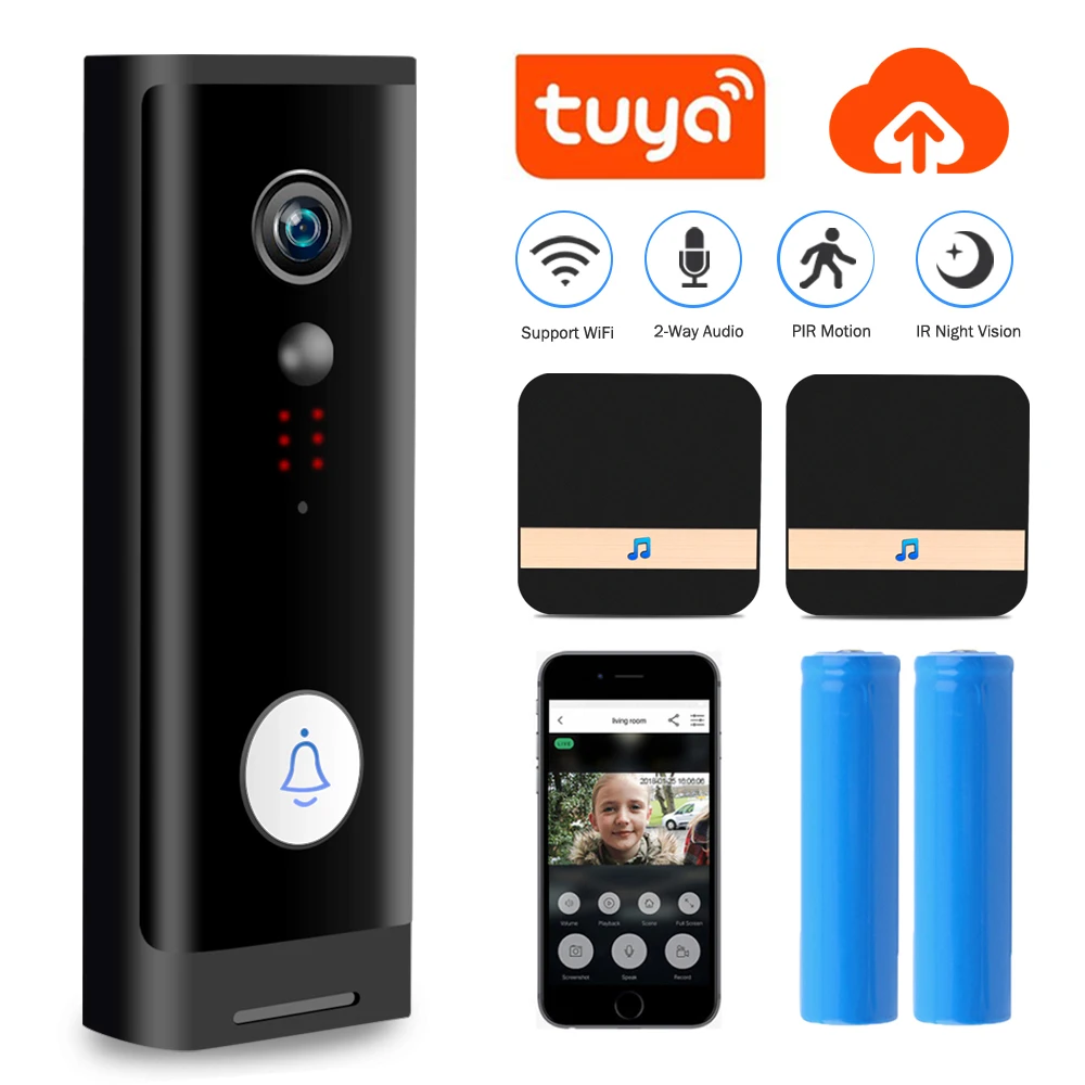 Дверной звонок Smart Tuya с разрешением 1080P HD Wi Fi беспроводная домашняя камера