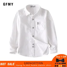 GFMY 2020 spring 100% Oxford Textile Cotton Full Sleeve Solid ColorBlue boys white Shirt 3T-14T Kid Casual School Clothes 9005