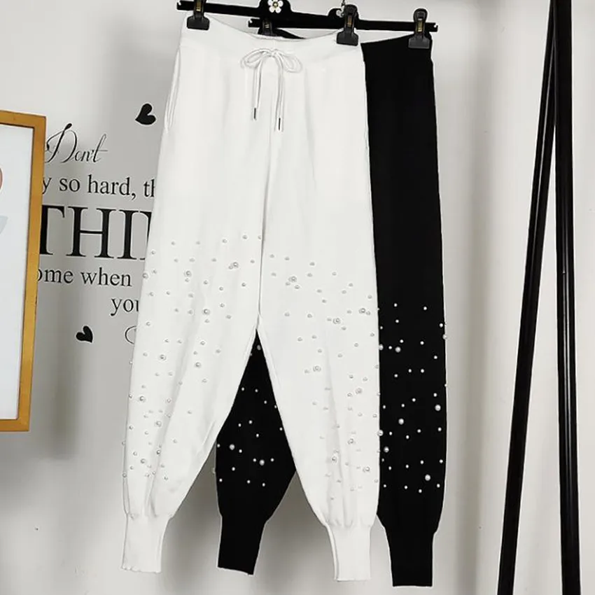 Spring summer new fashion high waist beaded ice silk knitted harem pants women elastic waist ankle length loose trousers
Spring summer new fashion high waist beaded ice silk knitted harem pants women elastic waist ankle length loose trousers