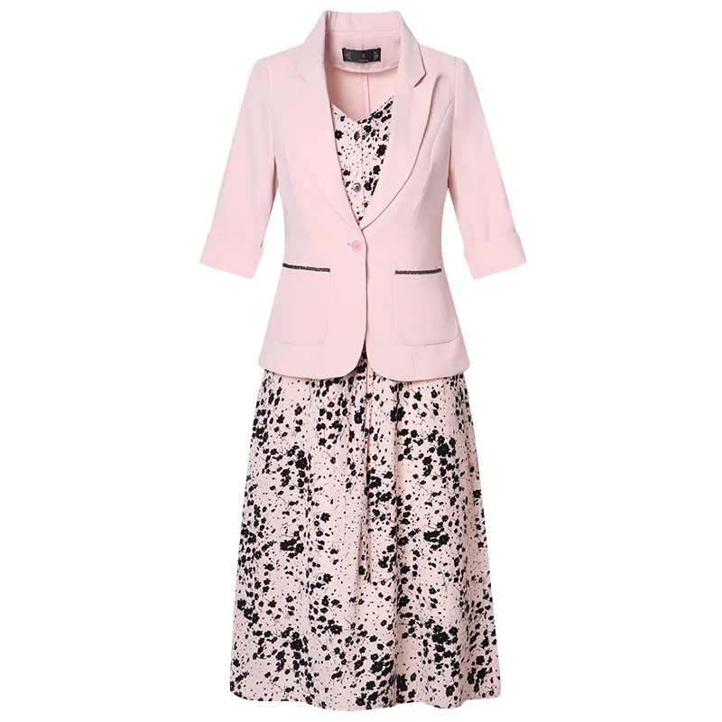 Elegant Spring Fashion Designer Three Quarter Sleeves Blazer and Print Strap Dress Suit 2 Piece Set Office Women Robe
Elegant Spring Fashion Designer Three Quarter Sleeves Blazer and Print Strap Dress Suit 2 Piece Set Office Women Robe