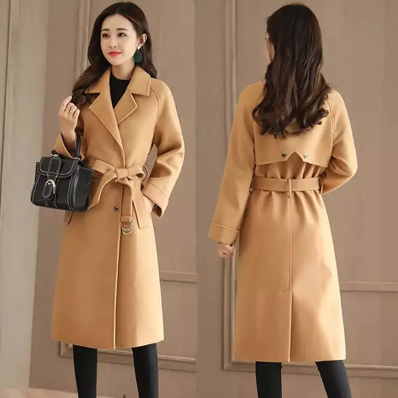 Women Outerwear Autumn Winter Clothing Fashion Warm Woolen Blends Slim Female Elegant Belt Double Breasted Woolen Coat 2021 New
Women Outerwear Autumn Winter Clothing Fashion Warm Woolen Blends Slim Female Elegant Belt Double Breasted Woolen Coat 2021 New