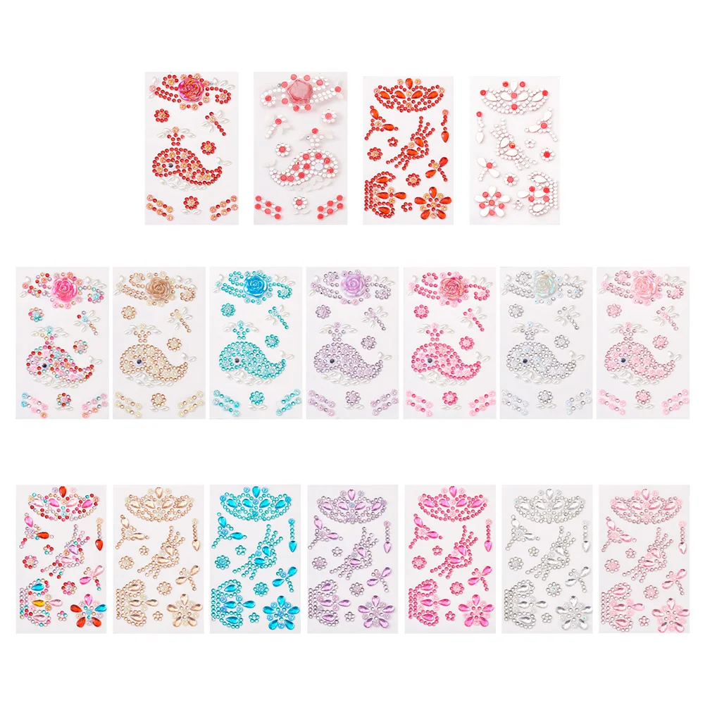 16 Sheets 16 Colors Self Adhesive Mobile Phone Stickers Acrylic Rhinestone Stickers Rectangle with Crown Dragonfly Pattern
16 Sheets 16 Colors Self Adhesive Mobile Phone Stickers Acrylic Rhinestone Stickers Rectangle with Crown Dragonfly Pattern