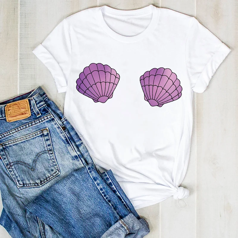Purple Shell Pattern Ladies Seaside Beautiful Fashion Romantic Printing T-shirt Summer White Short-sleeved O-neck All-match Tops
Purple Shell Pattern Ladies Seaside Beautiful Fashion Romantic Printing T-shirt Summer White Short-sleeved O-neck All-match Tops