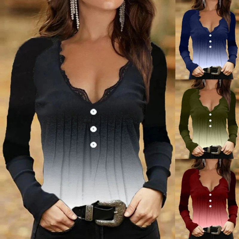 Women Autumn Clothes Loose Long Sleeve Tops Sexy V-neck Gradient Color T Shirt Ladies Fashion Casual Off Shoulder Streetwear
Women Autumn Clothes Loose Long Sleeve Tops Sexy V-neck Gradient Color T Shirt Ladies Fashion Casual Off Shoulder Streetwear