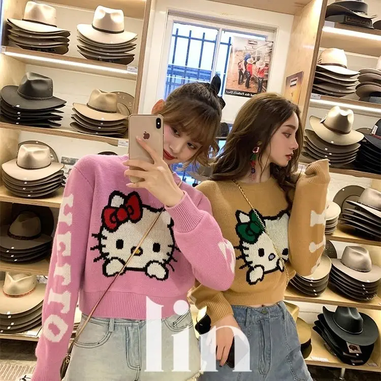Женский жаккардовый вязаный свитер Hello Kitty, двухцветный двухсторонний жаккардовый пуловер, свободный свитер для осени и зимы
Женский жаккардовый вязаный свитер Hello Kitty, двухцветный двухсторонний жаккардовый пуловер, свободный свитер для осени и зимы