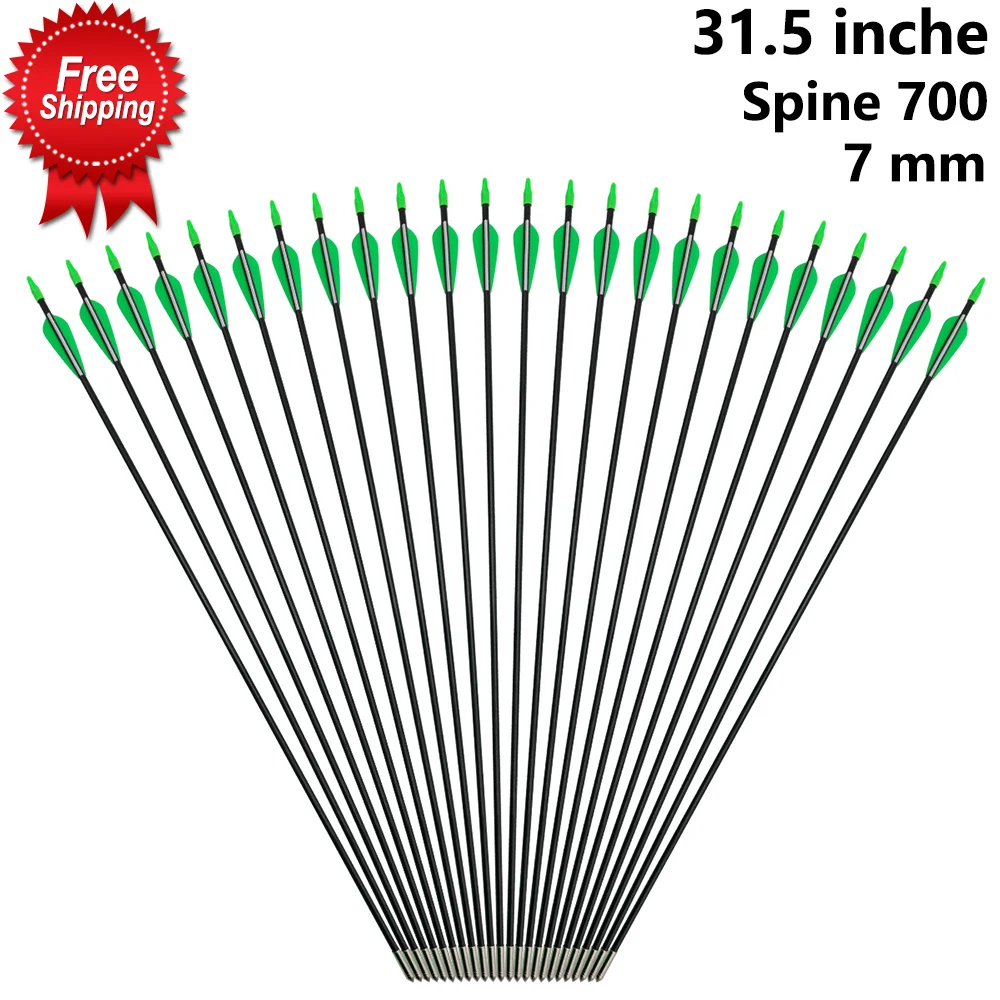 31.5 inches Spine 700 Fiberglass 7 mm Arrow with Plastic Feather and Nock Steel Arrowhead for 30-80lbs Recurve Bow Archery 
31.5 inches Spine 700 Fiberglass 7 mm Arrow with Plastic Feather and Nock Steel Arrowhead for 30-80lbs Recurve Bow Archery